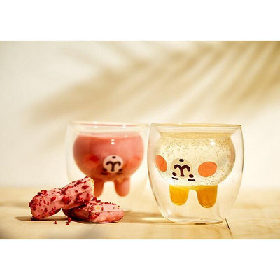【特價138】日本卡娜赫拉kanahei粉紅兔兔透明雙層玻璃杯臺灣限定貓爪杯