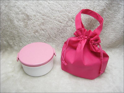 便當盒餐袋組-圓型便當盒(900ML)+束口袋-粉色系