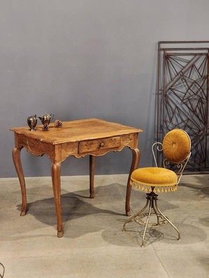 稀有! 18世紀 法國 全手工 老橡木 羊蹄腳 邊桌 餐桌 休閒桌 書桌 古董桌 t0423【卡卡頌 歐洲古董】✬