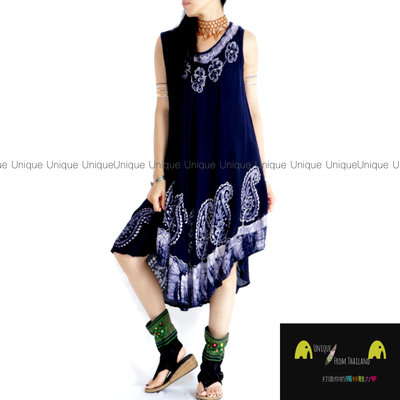 Unic＠印度🇮🇳進口楊柳布洋裝『🌿藍底藍邊TD309印度手工純棉＊超涼感❄️無袖洋裝』 背心洋裝 異國風波希米亞