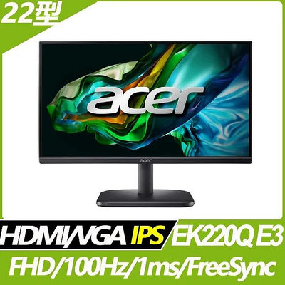 Acer EK220Q E3 22吋 液晶螢幕 D-sub/HDMI 雙介面 內建喇叭 IPS 螢幕
