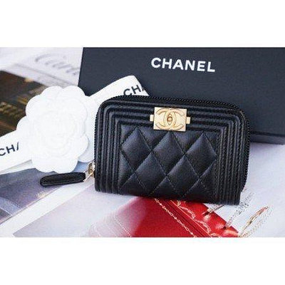 直購#【】Chanel A80602 Boy 羊皮卡夾 黑金