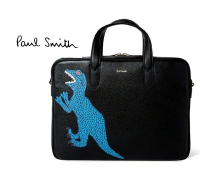 Paul Smith  ( 黑色×藍色恐龍dino )  真皮 手提包 肩背包 公事包 紳士包 中性款｜100%全新正品｜特價