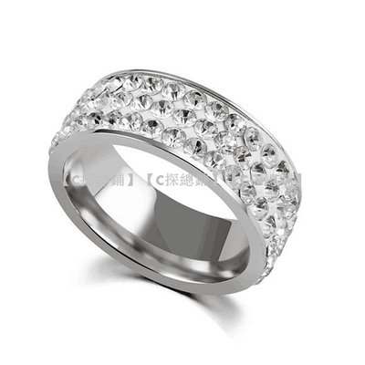鑽石戒指 造型戒指 翡翠戒指 歐美跨境熱賣 鈦鋼鑲鉆戒指 滿鉆三排鉆情侶戒指 滿天星飾品批發