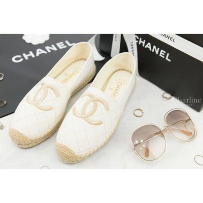 Chanel Espadrilles 白/裸膚CC菱格紋鉛筆鞋 尺寸齊全