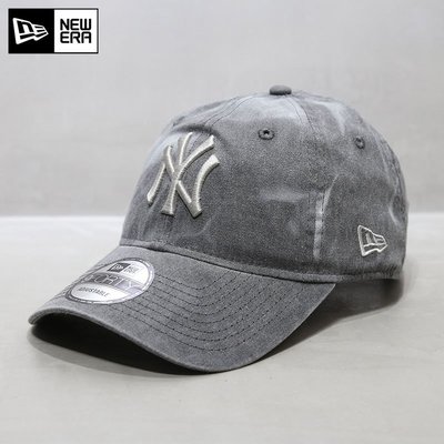 現貨優選#NewEra帽子韓國代購紐亦華軟頂大標NY洋基隊扎染MLB棒球帽灰色潮簡約