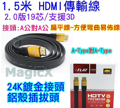 MAX安控-HDMI扁平線2.0版AtoA1.5公尺鍍金1.5米PS3 PS4 XBOX MOD3D1080p4K*2K