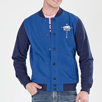 ROOTS 男款 限量時尚運動系列 寶藍色拚接材質棒球外套 (全新/原場正貨) XS及S 特價:4980元