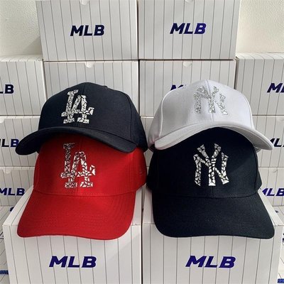 現貨熱銷-????韓國連線正品 MLB棒球帽 NY LA  水鑽NY標棒球帽 潮流時尚 洋基隊 男女情侶棒球帽 老帽 遮