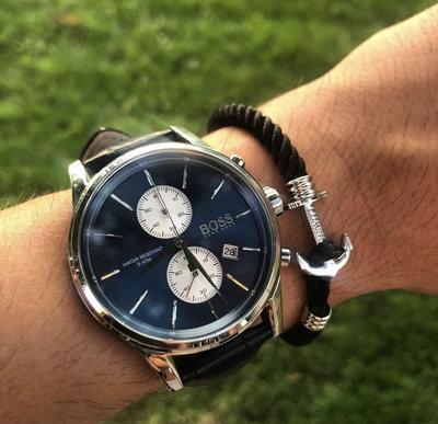 HUGO BOSS Jet 藍色錶盤 黑色皮革錶帶 石英 雙眼計時 男士手錶 1513283