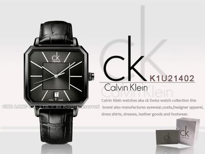 CK手錶 Calvin Klein 男錶  K1U21402 凱文克萊時尚方形皮革男錶 日期顯示