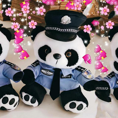 【現貨】警察小熊貓玩偶公仔毛絨玩具黑白仿真抱枕娃娃周邊禮物police