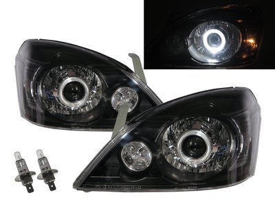 卡嗶車燈 NISSAN 日產 X-Trail T30 03-06 五門車 光導LED天使眼光圈魚眼 大燈 黑