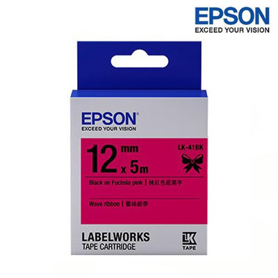 【含稅】EPSON LK-41BK 桃紅底黑字 標籤帶 緞帶系列 蕾絲緞帶款 (寬度12mm) 標籤 S654458