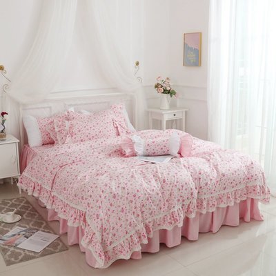 加大雙人床罩 公主風床罩 花棲 粉紅色 蕾絲床罩 結婚床罩 床裙組 荷葉邊床罩 佛你企業
