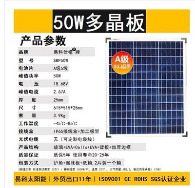 【綠市集】太陽能全新50瓦 50W多晶太陽能電池板 太陽能電池組件 發電板(特價)