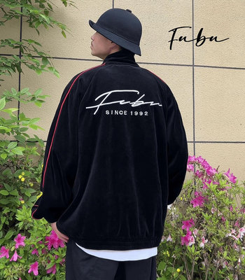 Cover Taiwan 官方直營 FUBU 嘻哈 東岸 絕版 寬鬆 天鵝絨 立領外套 立領夾克 運動外套 黑色 大尺碼 (預購)