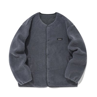 現貨熱銷-外套 風衣 棉衣 [COVERNAT] 22秋冬 毛絨無領寬鬆外套（灰色）爆款