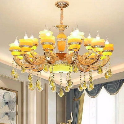 歐式客廳吊燈燈具玉石奢華鋅水晶燈家用大氣餐廳客廳燈具歐式吊燈