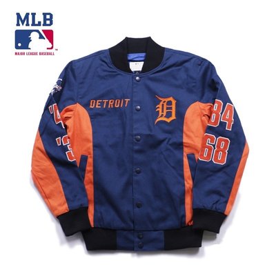 Cover Taiwan 官方直營 MLB 老虎隊 刺繡 情侶 棒球外套 嘻哈 寬鬆 藍橘色 藏青色 大尺碼 (預購)