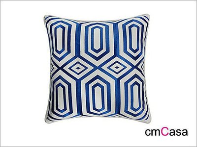 = cmCasa = [3650]現代典雅風格設計 藍色現代幾何刺繡抱枕套50x50