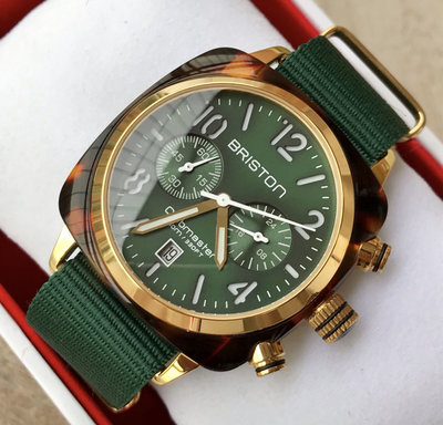 BRISTON Clubmaster 綠色面錶盤 綠色尼龍錶帶 石英 雙眼計時 男士/女士手錶 15140.PYA.T.10.NBG