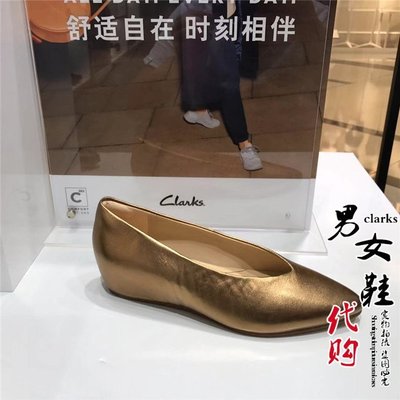 100原廠％Clarks女鞋牛皮Sense Lula坡跟一腳蹬奶奶鞋261467