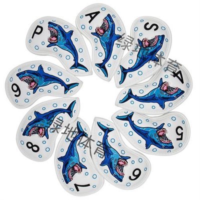 【熱賣精選】高爾夫球桿套白色鯊魚刺繡高爾夫用品鯊魚鐵桿組桿套9個
