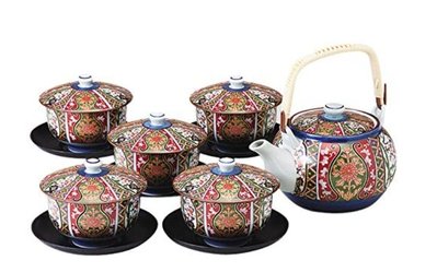 11634A 日本製造 好品質 彩繪和風茶具一壺茶碗組 日式花藤陶瓷壺茶壺茶碗泡茶壺套裝陶器提樑壺茶杯蓋碗擺件禮品