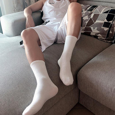 長筒襪子男潮吸汗透氣男生跑步2024新款白色高筒襪男士純棉運動襪