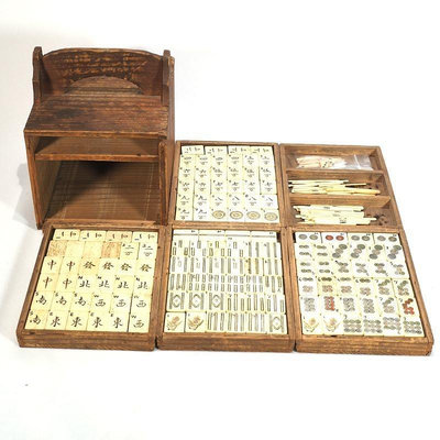 古董136張牌日本進口老式懷舊竹骨麻將麻雀牌木箱老物件禮品擺