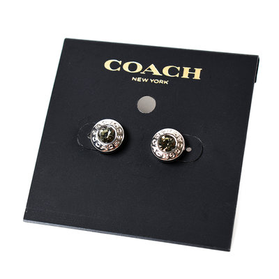 美國正品 COACH 圓型LOGO水鑽針式耳環-銀色【現貨】