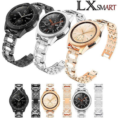 適用三星S2/3手錶Galaxy watch4246D字鑲鉆金屬不銹鋼錶帶active2