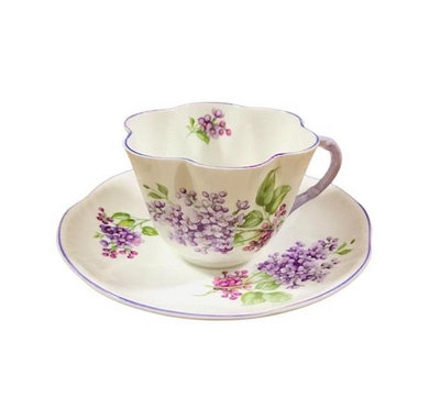 英國Shelley雪莉紫色丁香花骨瓷杯盤
