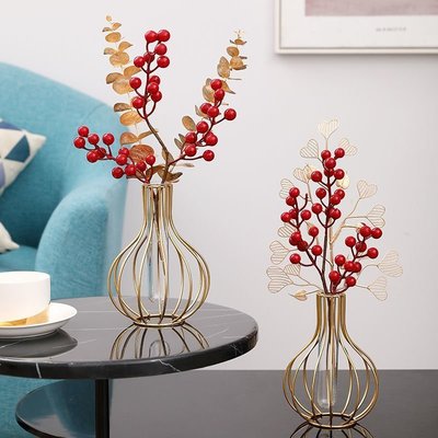 紅色發財果紅果新年客廳裝飾品擺件桌面假花仿真花餐廳