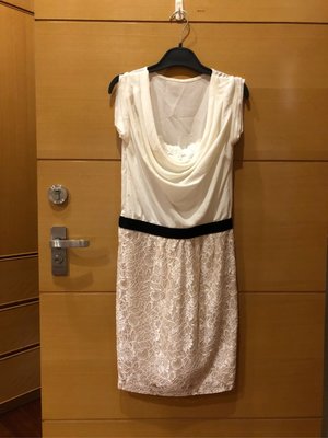 OP-003 全新 日本精品品牌SHEINAR 假2件 雪紡 蕾絲窄版裙洋裝 b1