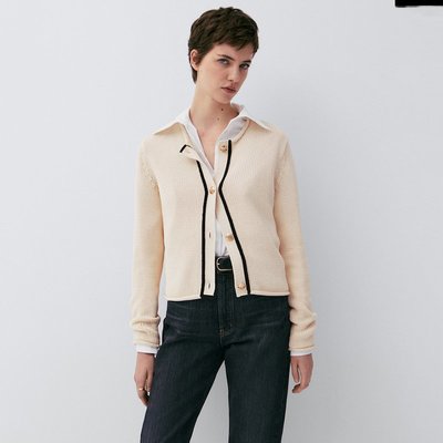 【全新現貨】Massimo Dutti 女裝2022秋季新品純色低圓領單排扣拼接撞色開衫短款毛衣外套