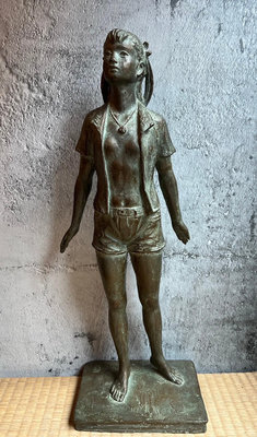 【一点會古美術】矢野秀德 仰望の少女 銅雕像 人物擺件 日本 名家 銅雕 美術 藝術 裝飾 擺件 擺飾 收藏