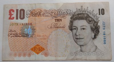 西元 2000 千禧年 英國 伊麗莎白二世 £ 10 元 英磅 Ten Pounds 紀念 舊 紙 鈔 幣 有折