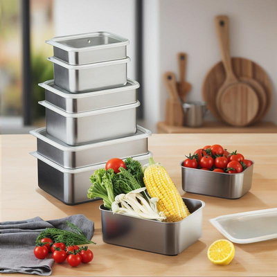 食品級316不銹鋼廚房保鮮方形盒帶蓋304烤魚盤長方形盤冰箱收納盒