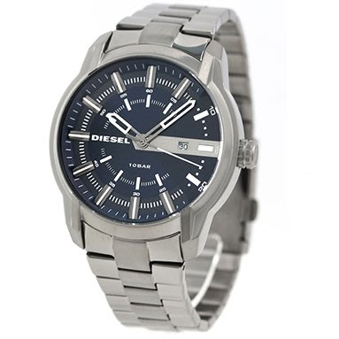 DIESEL DZ1768 手錶 44mm ARMBAR 日期視窗 藍色面盤 鐵灰錶殼 鋼錶帶 男錶女錶