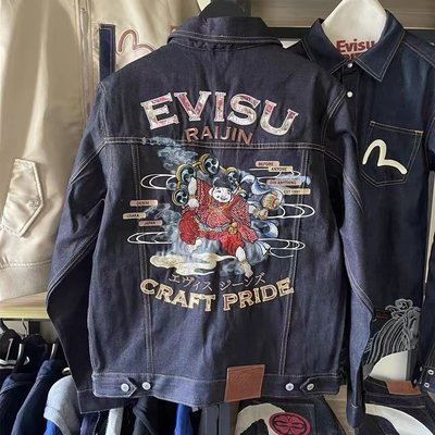 【特價現貨】Evisu潮牌夾克21新款春秋男女士雷神刺繡牛仔外套