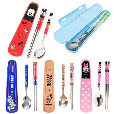 【爆米花】迪士尼 米奇米妮 3件環保餐具 筷子 湯匙 收納盒 Disney Mickey