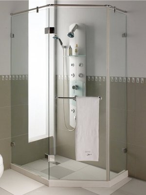 ╚楓閣精品衛浴╗ 五角型無邊框式淋浴門-懸掛式不鏽鋼拉桿