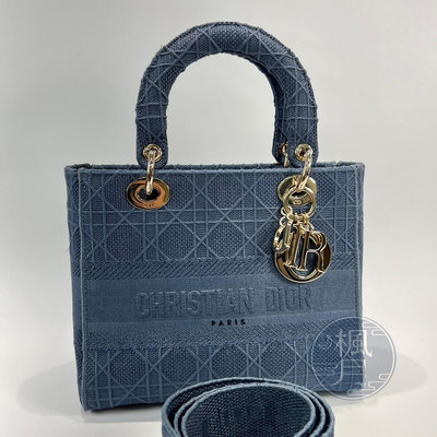 Christian Dior 迪奧  M0565OREY 深藍色 帆布包 LADY D-LITE MEDIUM 帆布包 手提包 側背包