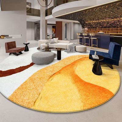 特賣-北歐現代客廳地墊茶幾侘寂風高端金色藝術圓形臥室床邊輕奢大地毯