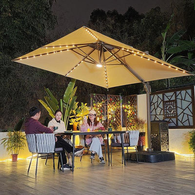 新品 戶外傘太陽能遮陽傘庭院傘花園大型LED燈露臺花園室外擺攤羅馬傘促銷 可開發票