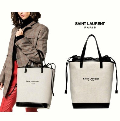 Saint Laurent Paris YSL ( Teddy 米白色×黑色 ) / 35×25×19cm /帆布包 手提包 托特包 中性款｜100%全新正品