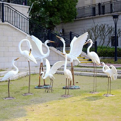 現貨熱銷-戶外水景白鷺雕塑擺件仿真白鶴水池動物園林景觀仙鶴裝飾小鳥模型爆款