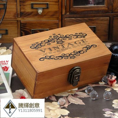 熱銷雜貨zakka復古帶鎖木盒桌面儲物盒整理木盒做舊文具用品收納-騰輝創意